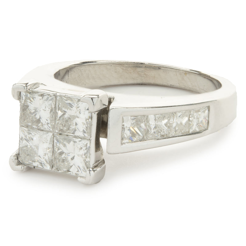 14 Karat White Gold Quad Set Diamond Engagement Ring