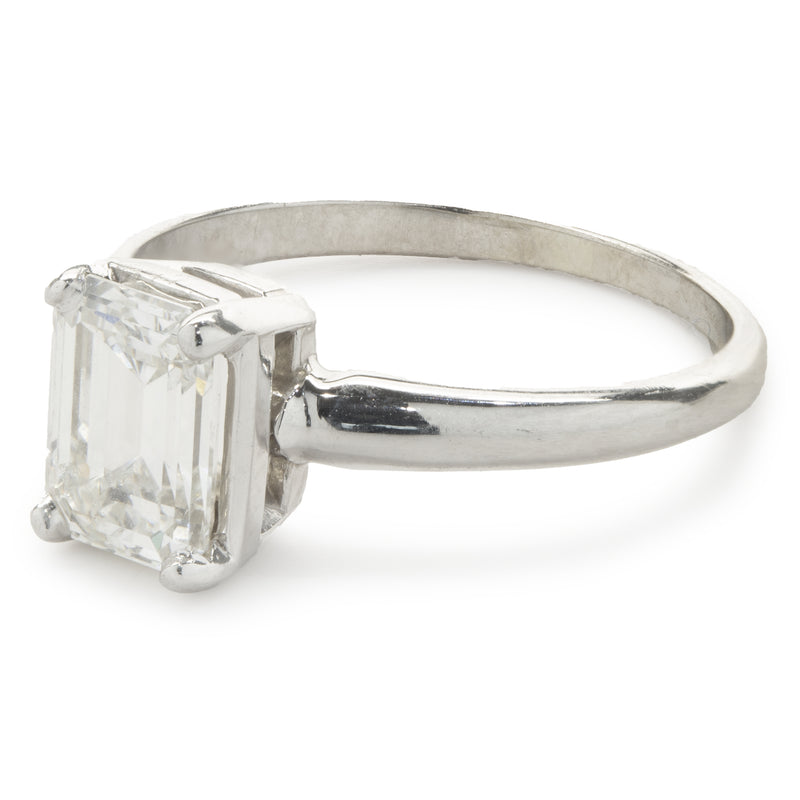 14 Karat White Gold Emerald Cut Diamond Engagement Ring
