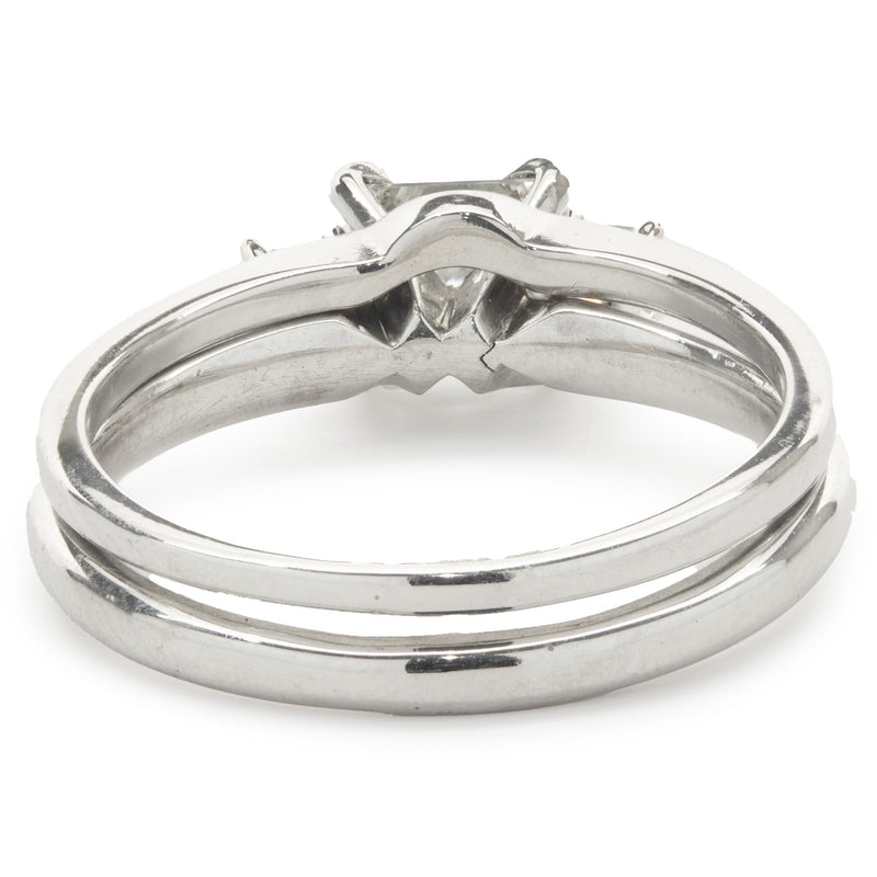 14 Karat White Gold Princess Cut Diamond Engagement Ring with Princess Cut Diamond Wrap Band