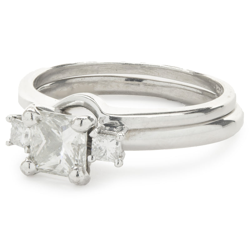 14 Karat White Gold Princess Cut Diamond Engagement Ring with Princess Cut Diamond Wrap Band