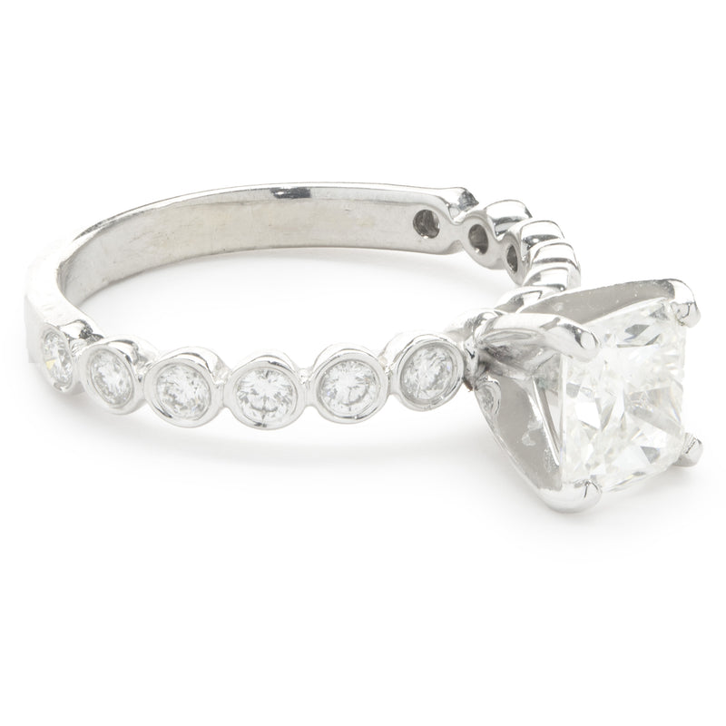 14 Karat White Gold Cushion Cut Diamond Engagement Ring