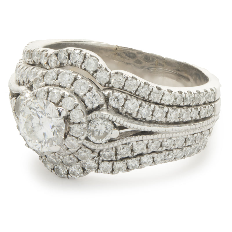 14 Karat White Gold Round Brilliant Cut Five Layer Diamond Engagement Ring