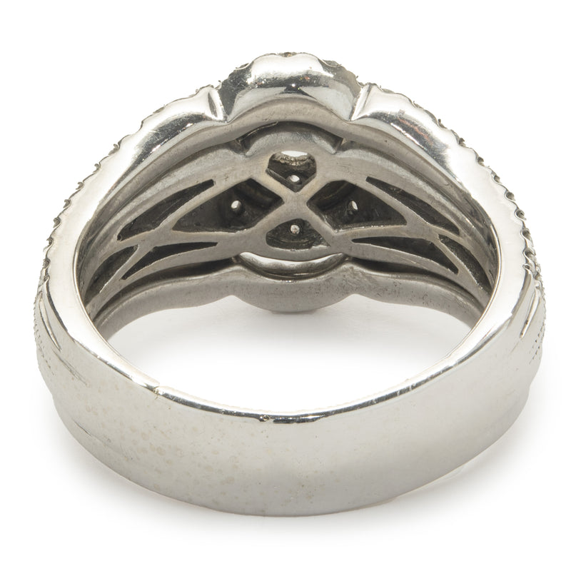 14 Karat White Gold Round Brilliant Cut Five Layer Diamond Engagement Ring