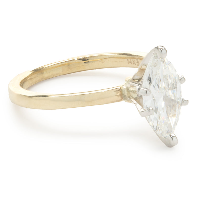 14 Karat Yellow Gold Marquise Cut Diamond Engagement Ring