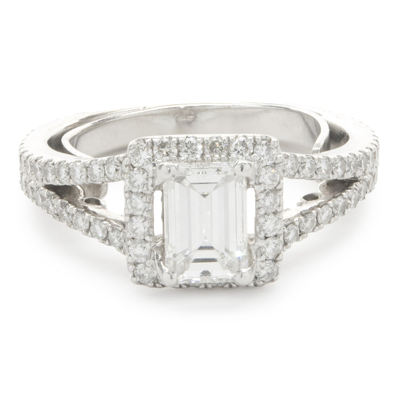 18 Karat White Gold Emerald Cut Diamond Engagement Ring