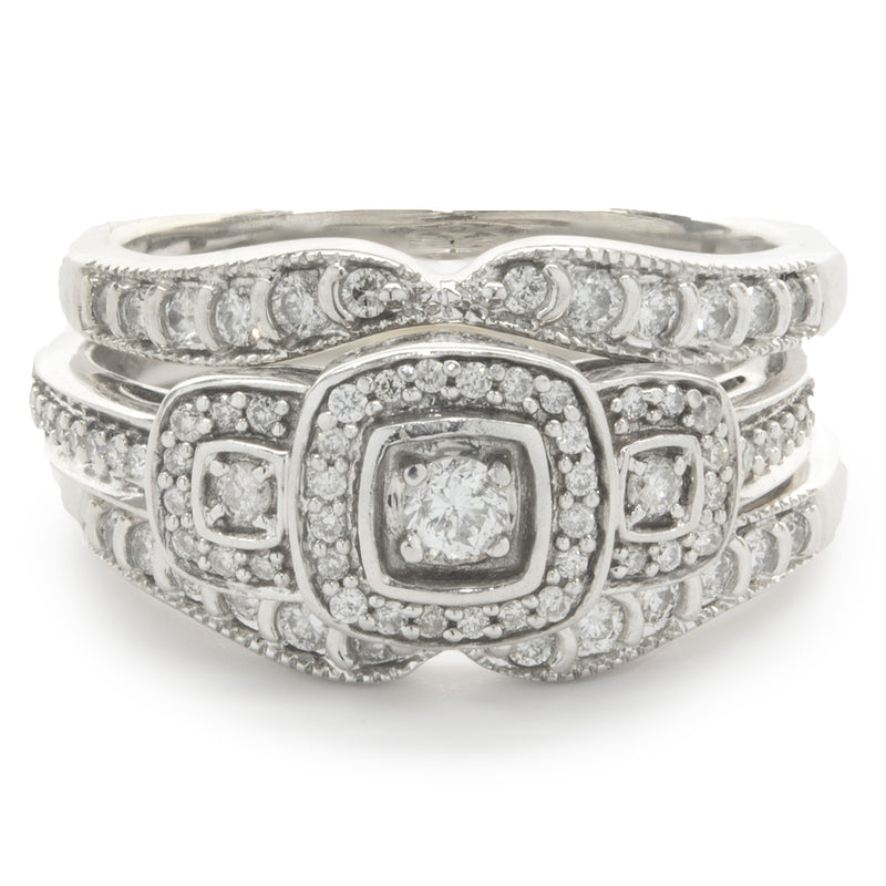 10 Karat White Gold Diamond Engagement Ring with Ring Guard