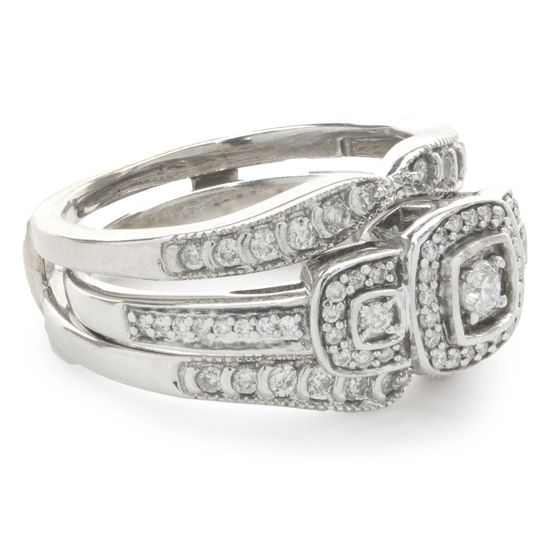 10 Karat White Gold Diamond Engagement Ring with Ring Guard