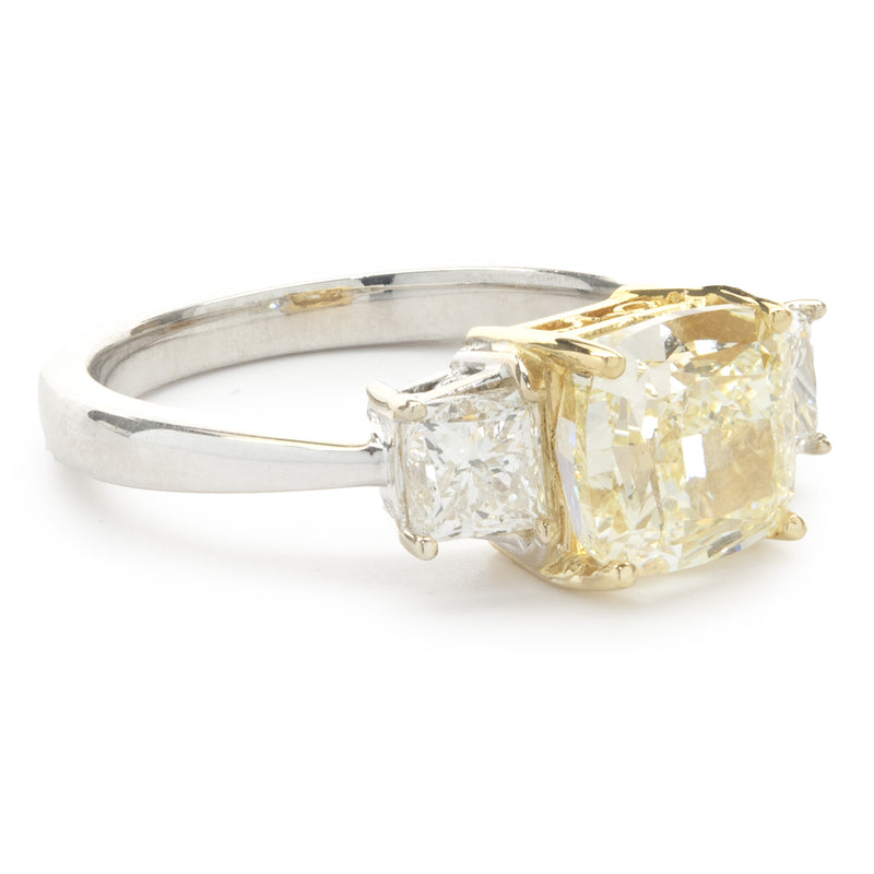 18 Karat White & Yellow Gold Cushion Cut Diamond Engagement Ring