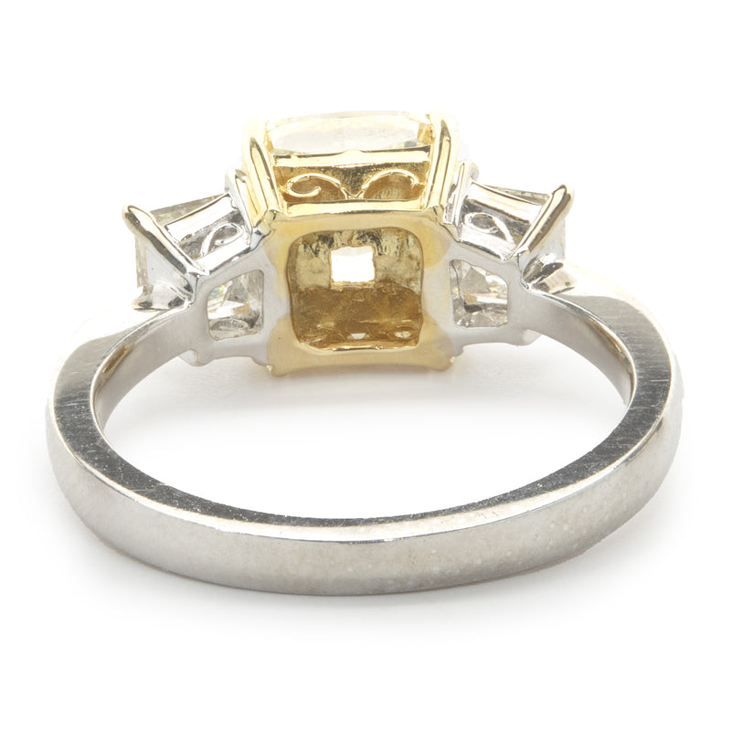 18 Karat White & Yellow Gold Cushion Cut Diamond Engagement Ring