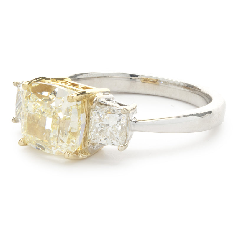 18 Karat White & Yellow Gold Cushion Cut Diamond Engagement Ring
