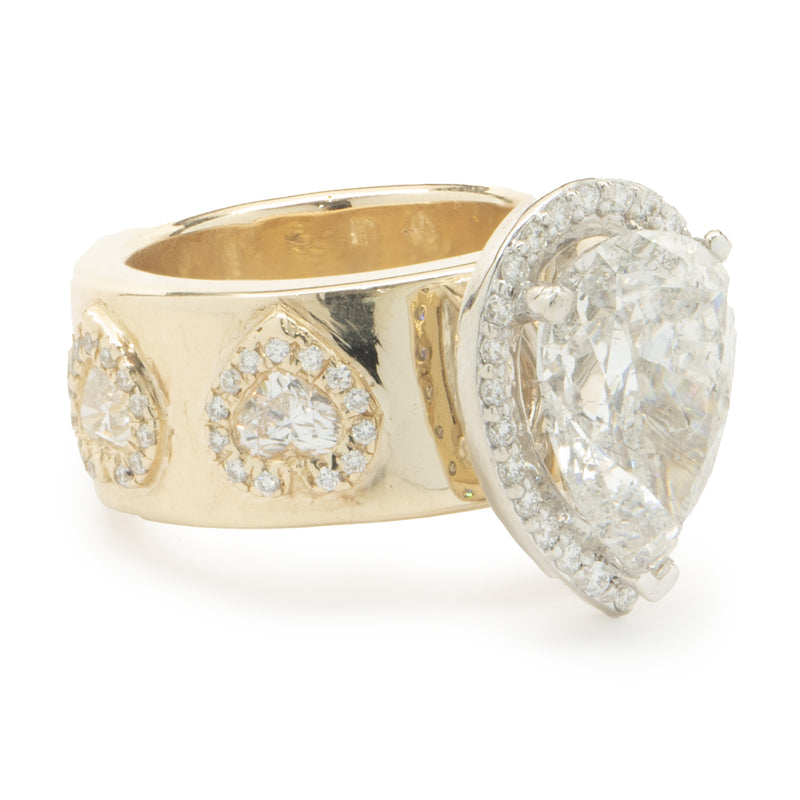 14 Karat Yellow Gold Custom Designed Pear Cut Diamond Engagement Ring
