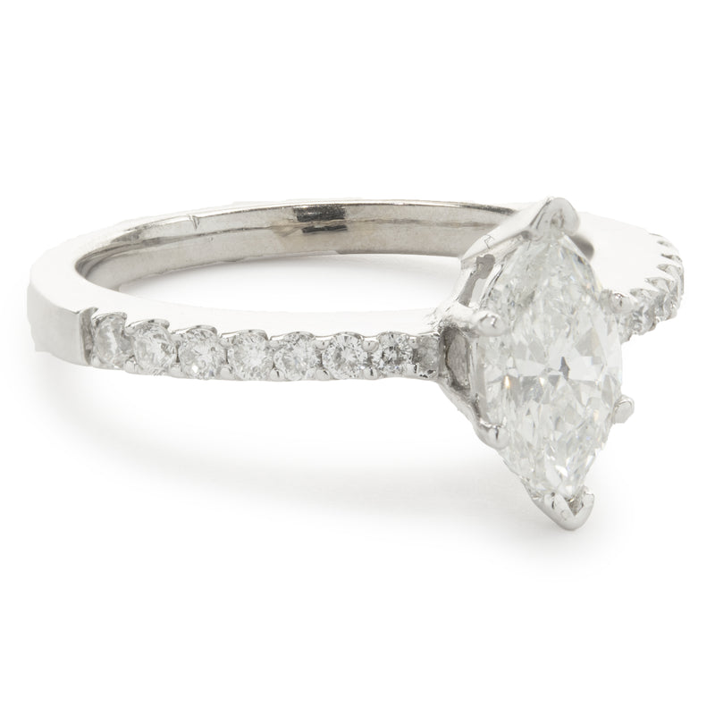 18 Karat White Gold Marquise Cut Diamond Engagement Ring