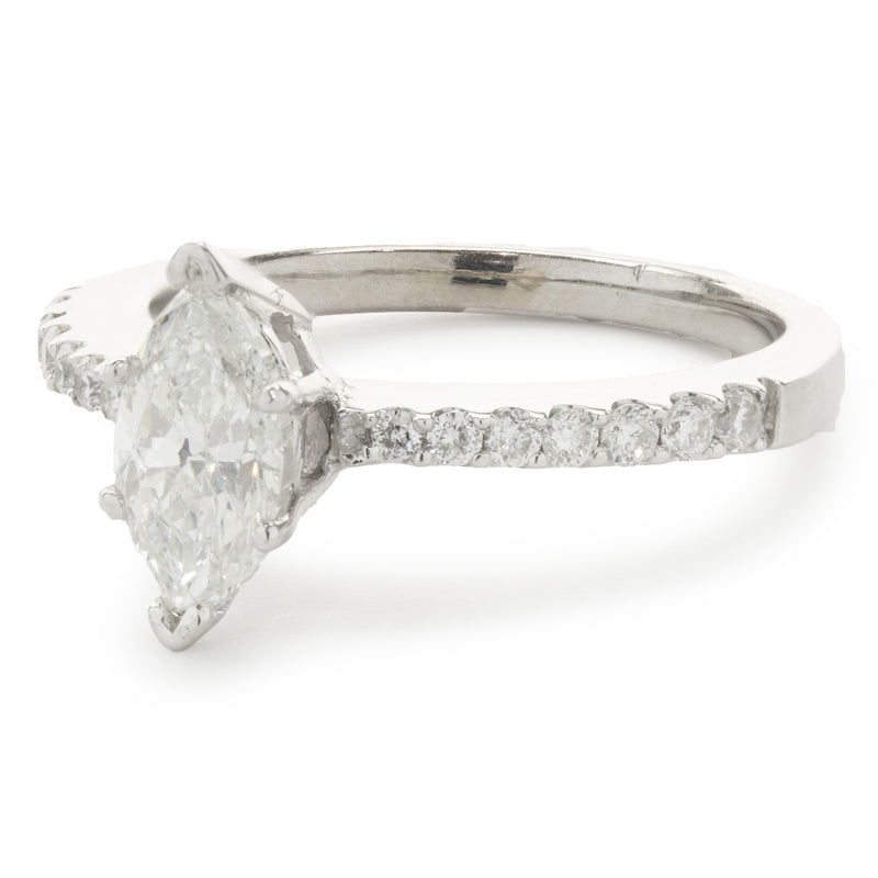 18 Karat White Gold Marquise Cut Diamond Engagement Ring