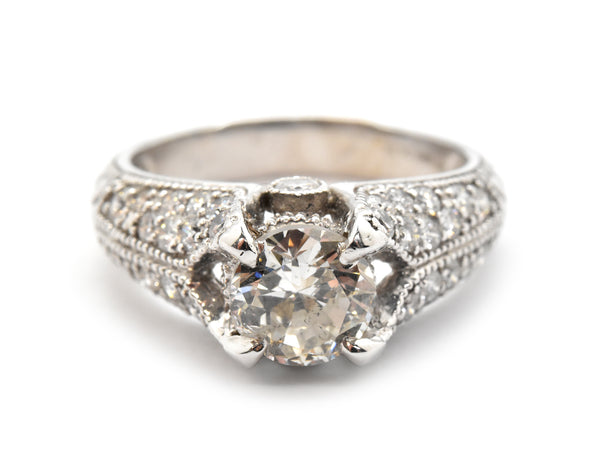 14k White Gold And 1.38ct Round Diamond Ring With 0.75cttw Accents