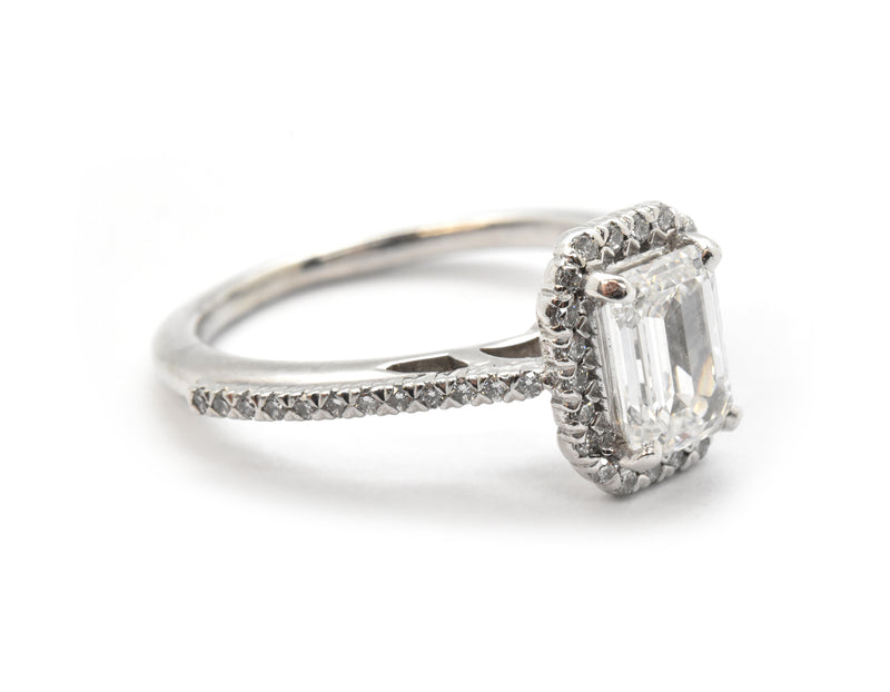 14k White Gold And GIA 1.07ct Emerald-Cut Diamond Ring With Accents