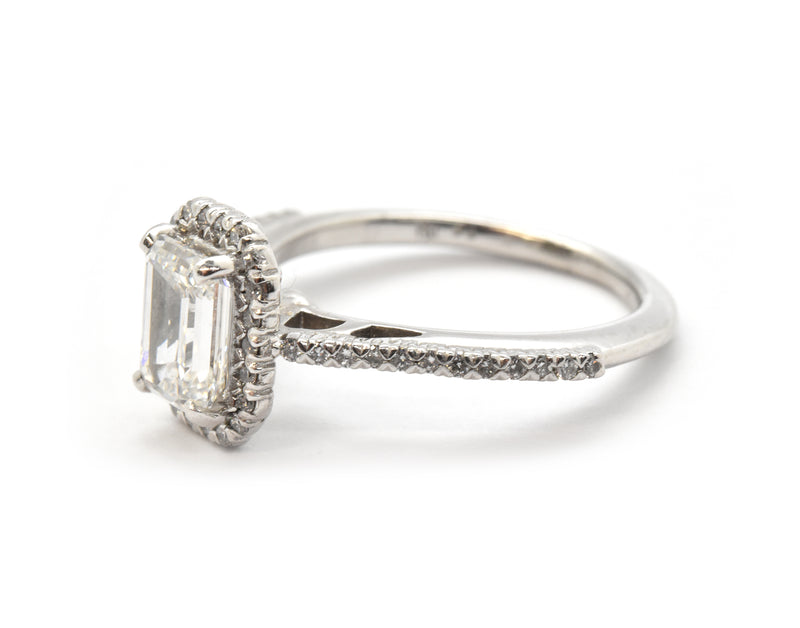 14k White Gold And GIA 1.07ct Emerald-Cut Diamond Ring With Accents