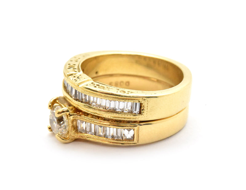 18k Yellow Gold Round and Baguette 2.30cttw Diamond Wedding Set
