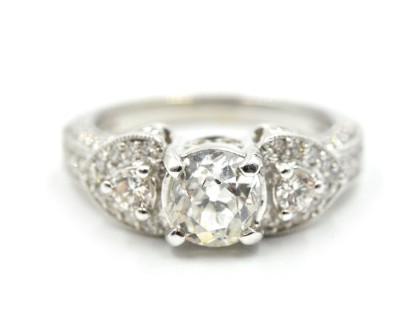 14k White Gold and 0.91ct European Diamond Ring Size 6