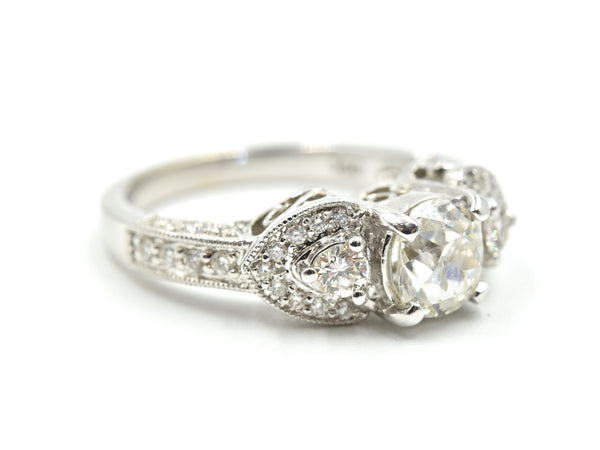 14k White Gold and 0.91ct European Diamond Ring Size 6