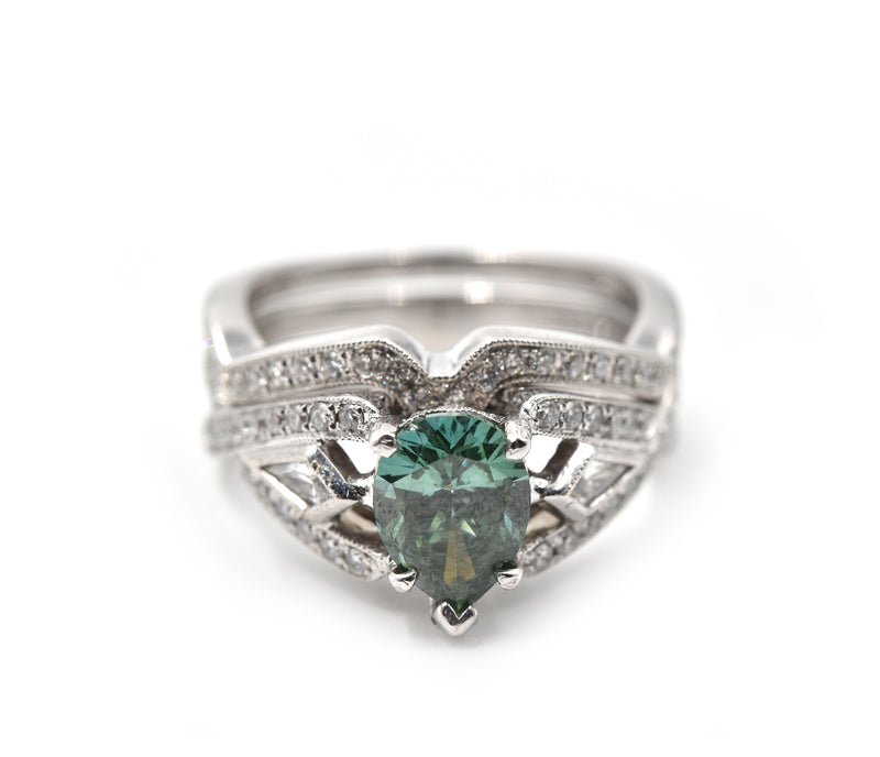 1.01 Carat Enhanced Green Diamond 18k White Gold Simon G Engagement Set