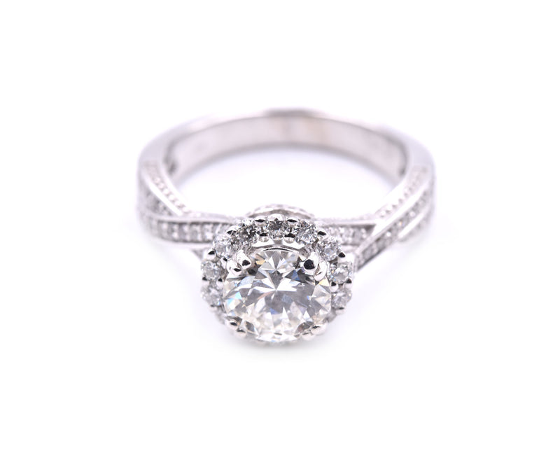 Round Brilliant Cut 1.14 Carat Diamond 14k White Gold Engagement Ring