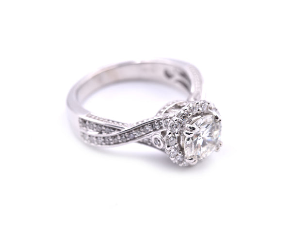 Round Brilliant Cut 1.14 Carat Diamond 14k White Gold Engagement Ring