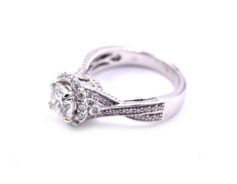 Round Brilliant Cut 1.14 Carat Diamond 14k White Gold Engagement Ring