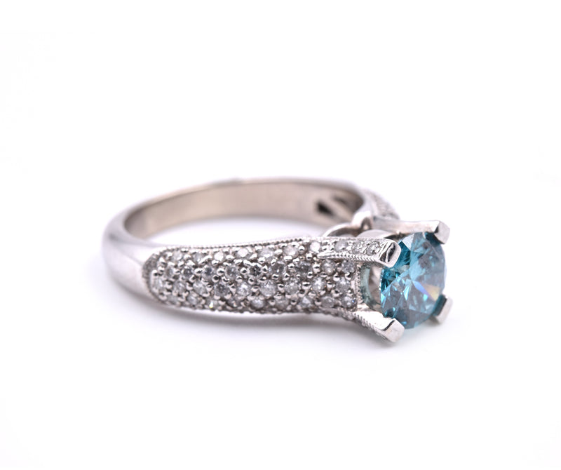 14k White Gold Blue Irradiated Diamond Engagement Ring