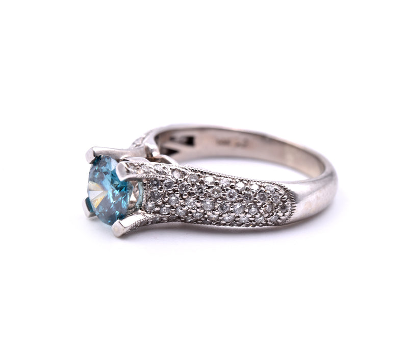 14k White Gold Blue Irradiated Diamond Engagement Ring
