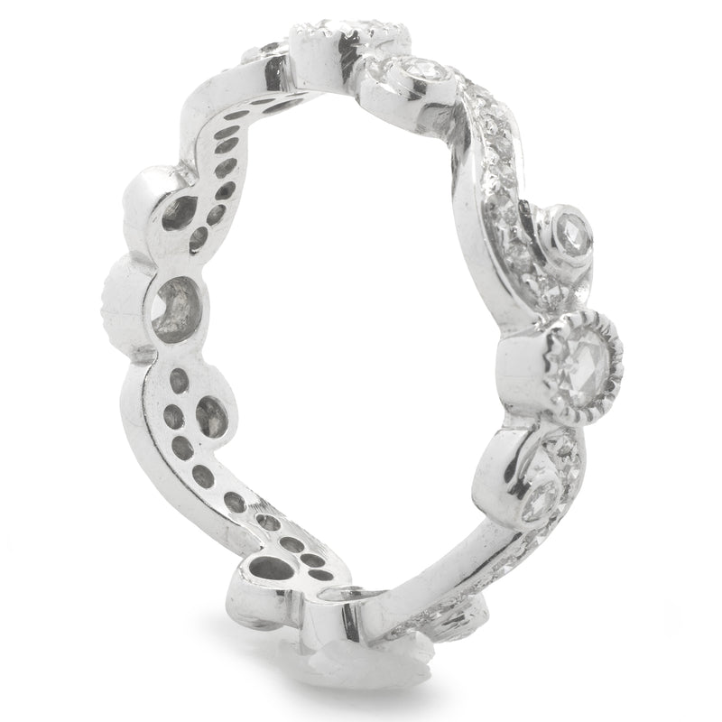 18 Karat White Gold Diamond Filigree Eternity Band