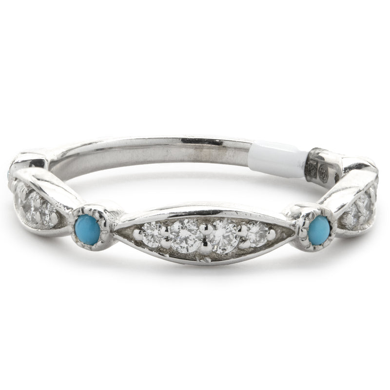14 Karat White Gold Diamond and Turquoise Band