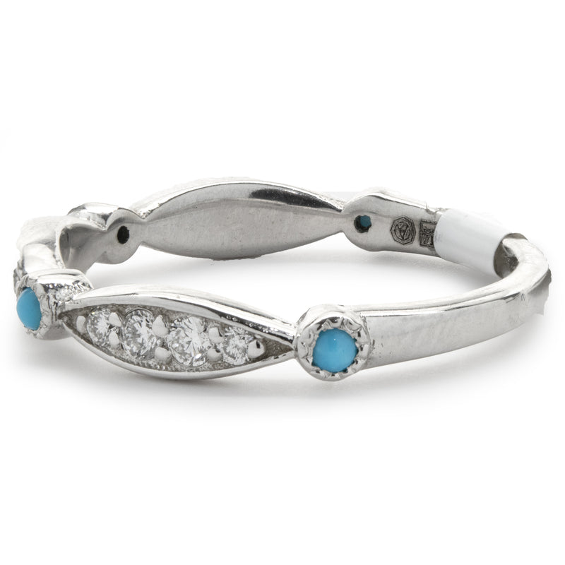 14 Karat White Gold Diamond and Turquoise Band