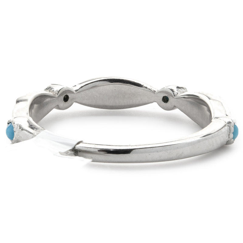14 Karat White Gold Diamond and Turquoise Band