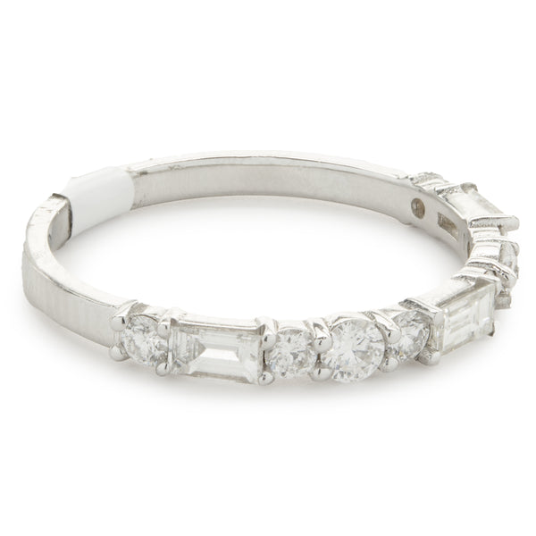 14 Karat White Gold Round and Baguette Cut Diamond Band