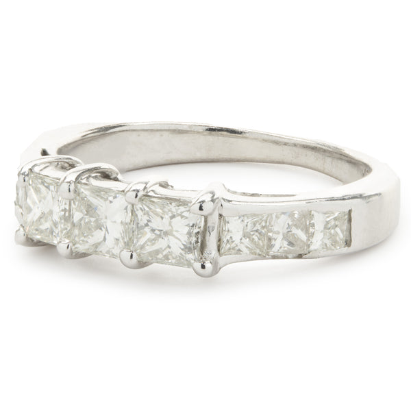 14 Karat White Gold Three Princess Cut Diamond Ring