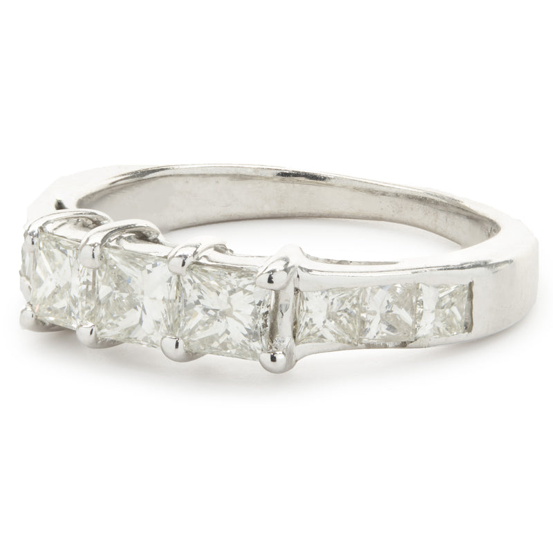 14 Karat White Gold Three Princess Cut Diamond Ring
