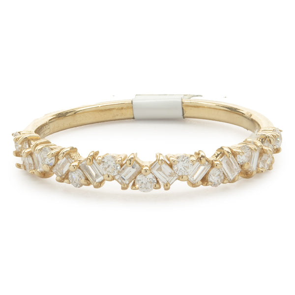 14 Karat Yellow Gold Multi Shape Diamond Staggered Band