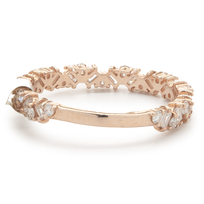 14 Karat Rose Gold Multi Shape Diamond Staggered Band