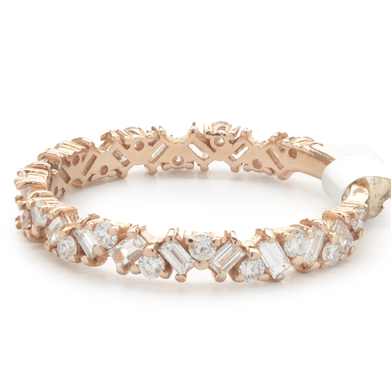 14 Karat Rose Gold Multi Shape Diamond Staggered Band