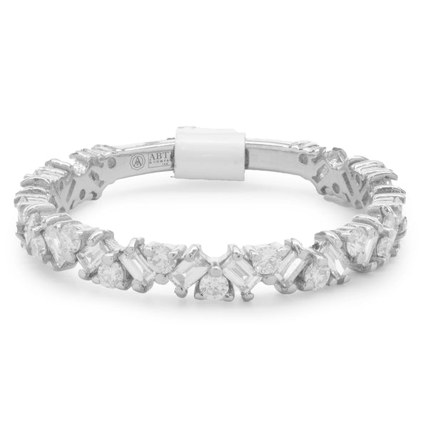 14 Karat White Gold Multi Shape Diamond Staggered Band