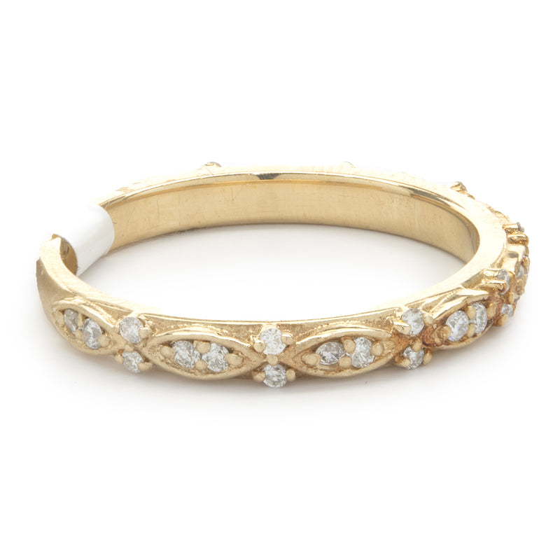 14 Karat Yellow Gold Filigree Diamond Band