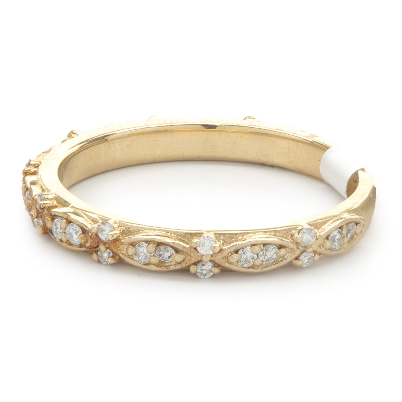 14 Karat Yellow Gold Filigree Diamond Band
