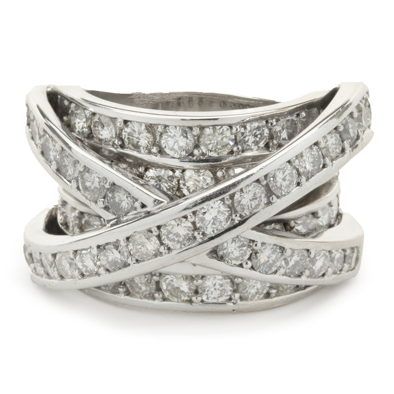 6.15 Carats Round Brilliant Diamond Cross Over Ring 14k White Gold