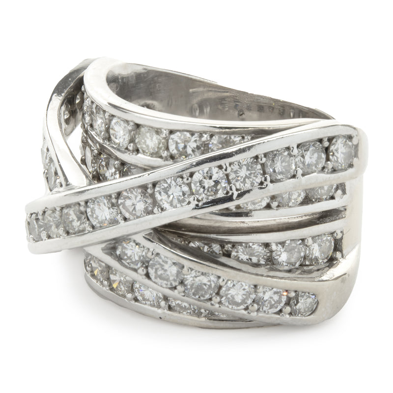 6.15 Carats Round Brilliant Diamond Cross Over Ring 14k White Gold
