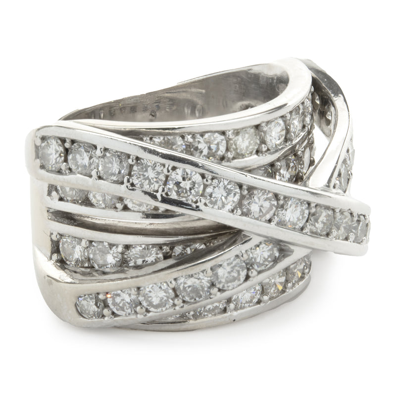 6.15 Carats Round Brilliant Diamond Cross Over Ring 14k White Gold