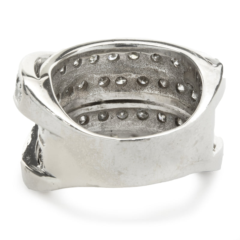 6.15 Carats Round Brilliant Diamond Cross Over Ring 14k White Gold