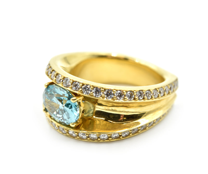 2.01 Carat Irradiated Oval Diamond with Accent Diamonds 18k Yellow Gold Ring
