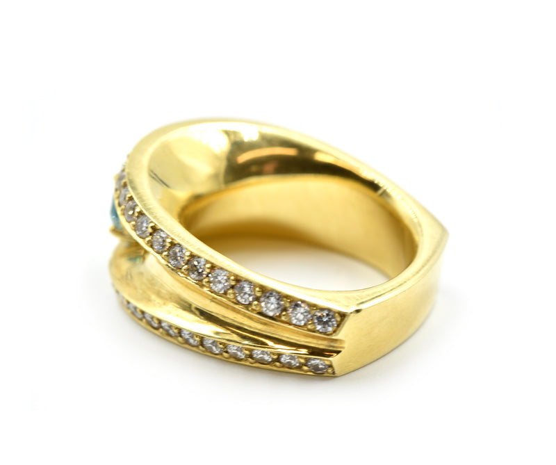 2.01 Carat Irradiated Oval Diamond with Accent Diamonds 18k Yellow Gold Ring