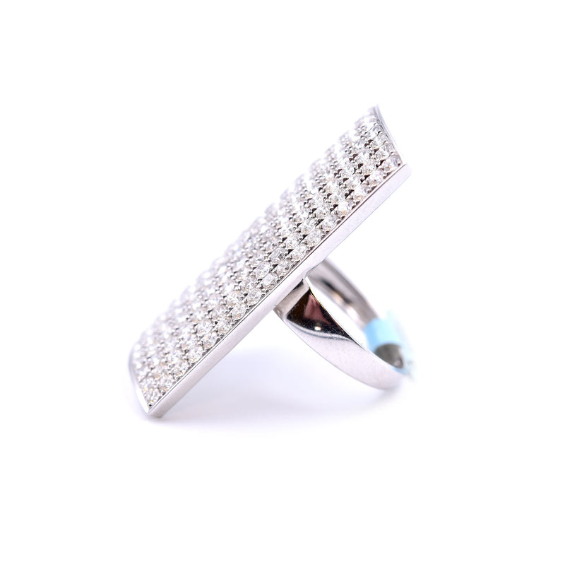 18k White Gold Full Finger Rectangle Pave Diamond Ring