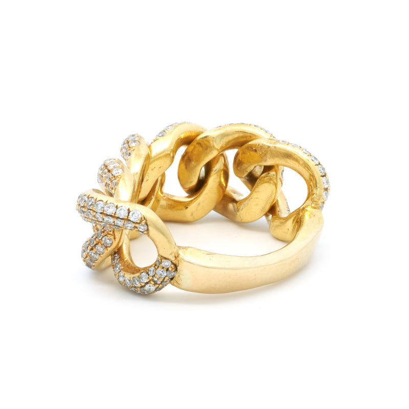 18 Karat Yellow Gold Diamond Cuban Link Ring